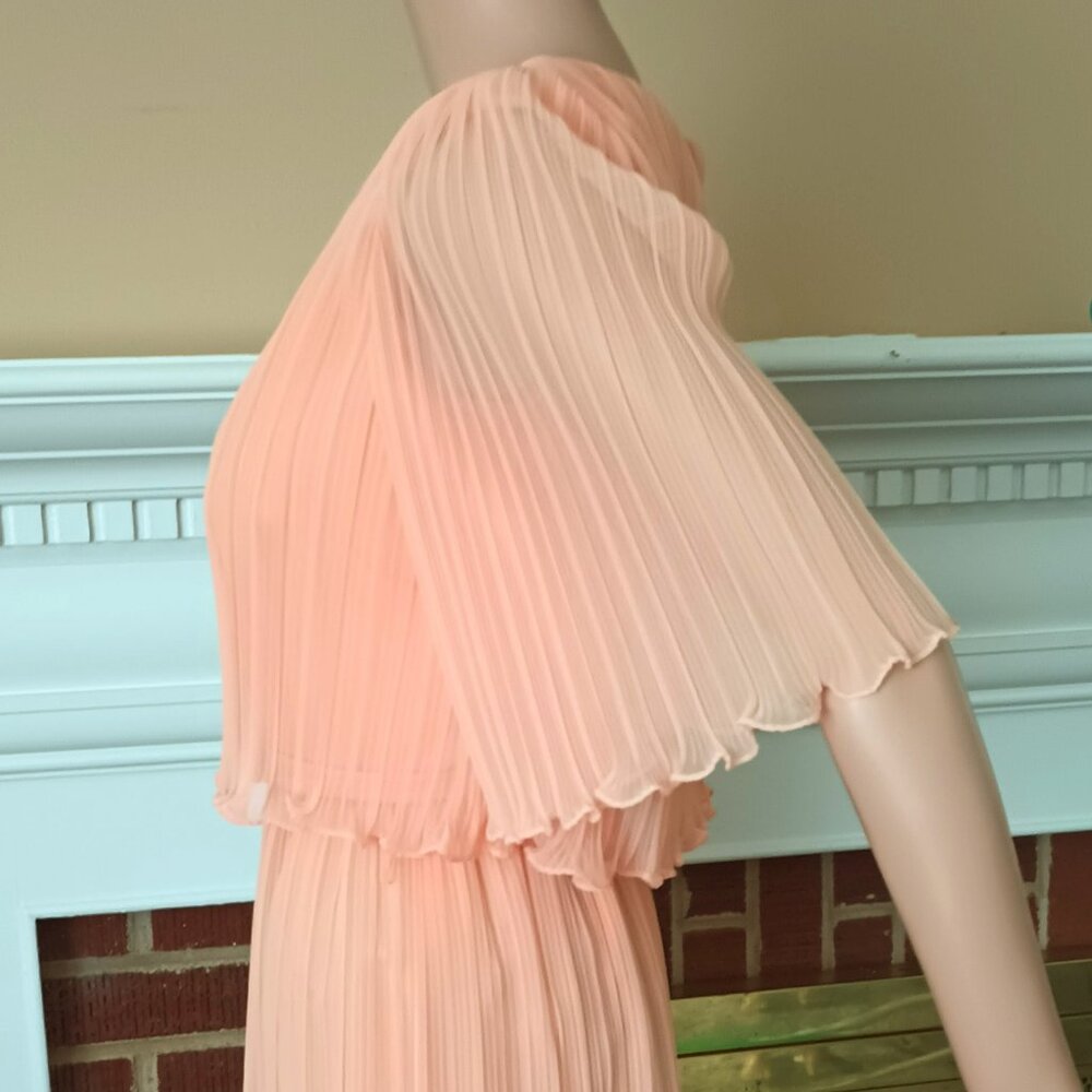 VTG Miss Elliette Peach Accordion Crepe Chiffon Cape Evening Gown Formal Dress - Picture 2 of 14